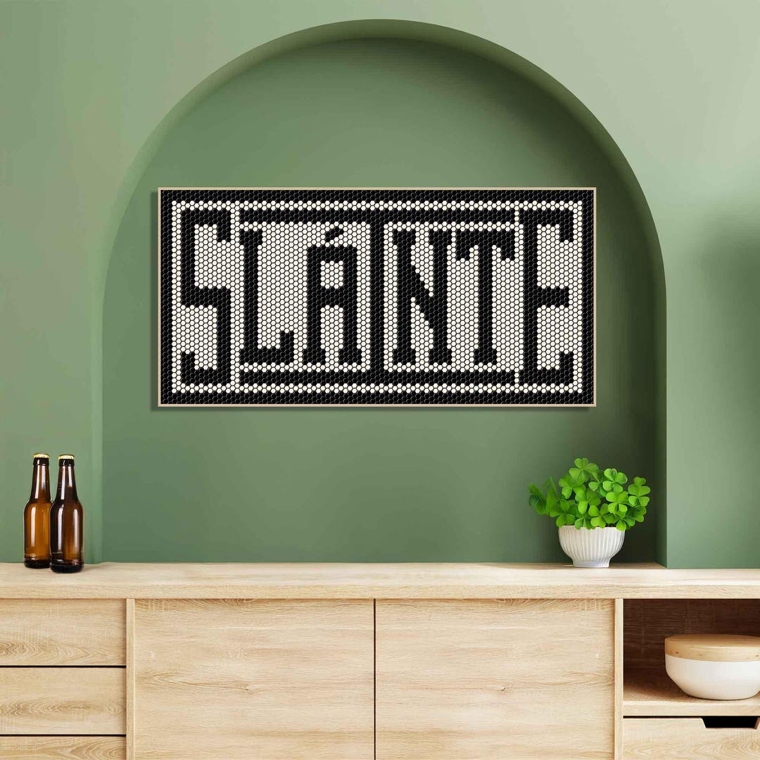 SLAINTE Sign, Celtic Irish Cheers Toast to Good Health, Ireland Scottish Gaelic Saying Home Bar Print Beer Sprits Whiskey Alcohol Drink Gift - STRETCHED CANVAS, 20" x 10"