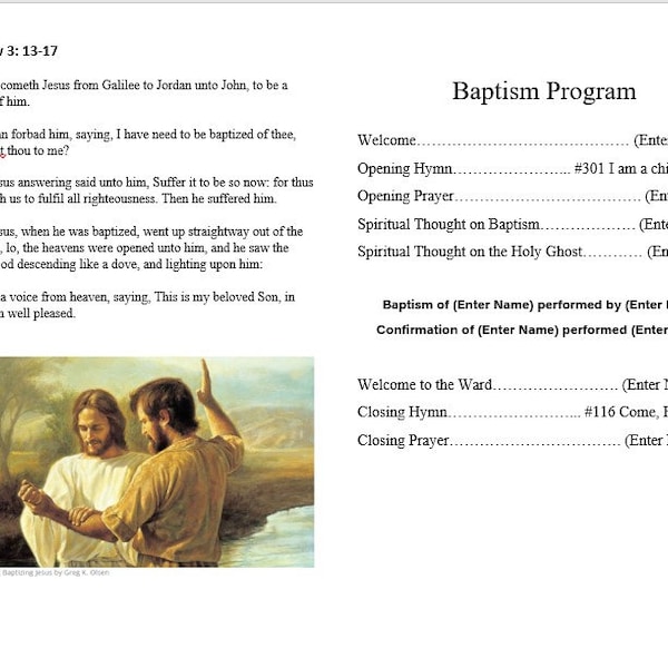 LDS Baptism Program Adult (Downloadable)