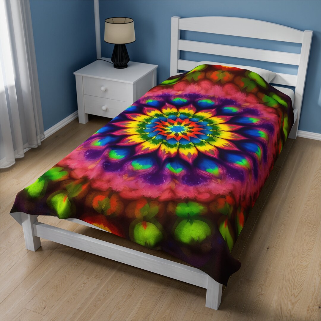 Rainbow Blossom Kaleidoscope Velveteen Plush Blanket Various Sizes