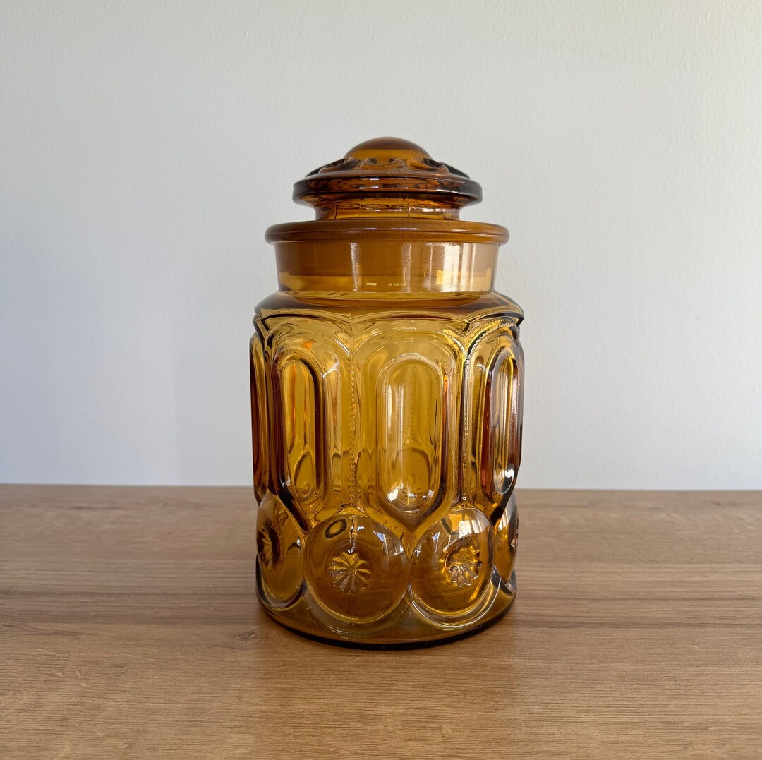 Vintage LE Smith Moon & Star Amber Glass Canister - Etsy
