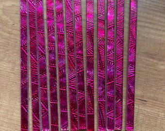 Hot Pink Fluted Stained Glass Strips for Mosaic Art - Handmade for Home Decor