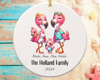 Flamingo Family Ornament, Personalized Flamingo Christmas Ornament, Family Vacation 2024 Keepsake, Family Ornament Gift for Mom Dad