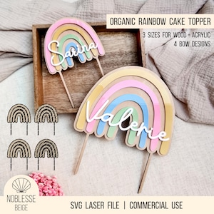 Fichier laser SVG pour gâteau d'anniversaire arc-en-ciel - décoration de gâteau pour bois + acrylique, 3 tailles, décoration de gâteau arc-en-ciel biologique + licence commerciale