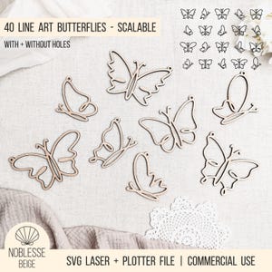 SVG Laserdatei Frühling - Schmetterlinge, 40 Laser Cut Line Art Butterflies, Wanddeko Anhänger Frühlingsdeko, skalierbar, mit Gewerbelizenz