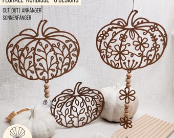 STL + 3MF 3D print file Autumn - Floral pumpkin with flowers and leaves, stand | pendant | suncatcher | wall decoration, bundle commercial license