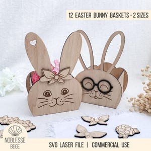 Fichier laser SVG Pâques - Panier de Pâques Lapin de Pâques, Nichoir de Pâques Lapin + Accessoires 3D pour adhésif, 2 tailles, personnalisable, licence commerciale