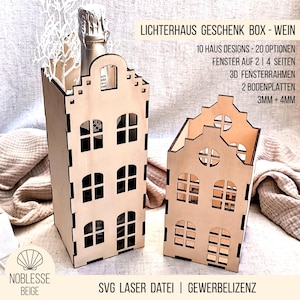 Archivo láser SVG Vino + Vino espumoso - Caja de regalo para casa Botella de vino Botella de vino espumoso, Caja de regalo Canal House, Paquete con licencia comercial