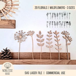 SVG-laserfil - 20 blommor | ängsblommor | vildblommor, med kommersiell licens, för laser och plotter, SVG + DXF, träblombukett