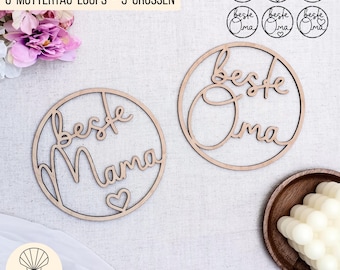 SVG laser file Mother's Day - Best Mom + Best Grandma wreath, loop with heart, 3 sizes, Mother's Day gift idea, with commercial license
