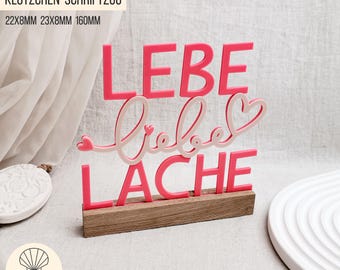 Plik do druku 3D STL + 3MF Napis Live Love Laugh na bloki, 22 x 8 mm i 23 x 8 mm, czcionka blokowa z serduszkami, z licencją komercyjną