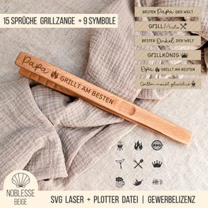 SVG Laser + Plotter Datei - Grillzange 15 Sprüche, Geschenk Vatertag Grillen, Papa Opa Onkel, Grillmeister, Griller Icons, mit Gewerbelizenz
