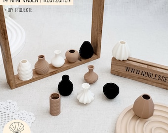 File di stampa 3D STL + 3MF Mini vasi per blocchi - Pacchetto con 14 vasi di fiori in miniatura, vaso per casa delle bambole, per progetti fai da te, + licenza commerciale