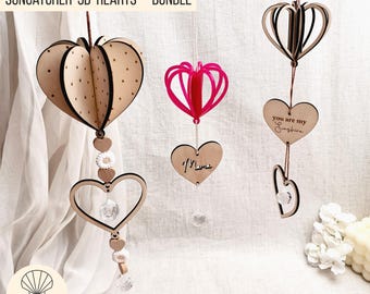 SVG Laserdatei Sonnenfänger - 3D Herz mit Kristall, dreidimensionale Herzen zum Stecken, Heart Suncatcher, Liebe, Bundle mit Gewerbelizenz