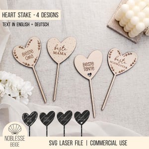 Arquivo SVG a laser Dia das Mães - topo de bolo de flor de plugue de coração, presente de plugue de coração para mãe, avó, bisavó, tia, irmã, com licença comercial