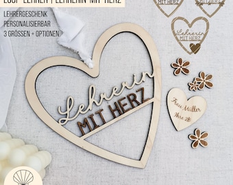 SVG Laser File Loop - Leraar met hart, afscheidscadeau voor docenten, aanpasbaar cadeau voor leraren, 3 formaten, + commerciële licentie