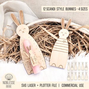 Fichier laser SVG + fichier traceur Pâques - 12 lapins Skandi, pendentif porte-cadeau lapin de Pâques, lapin de Pâques de style nordique, + licence commerciale