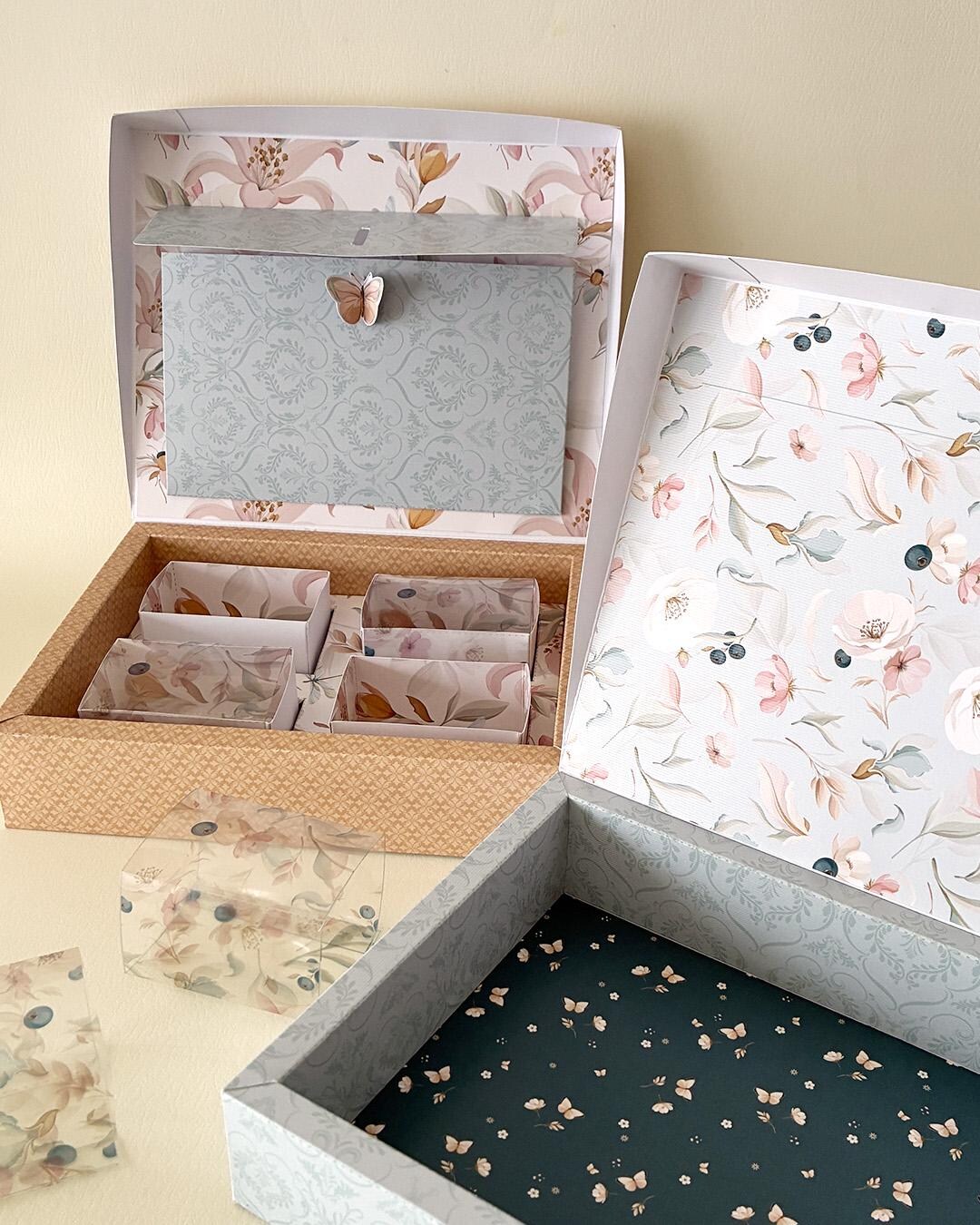 Craft Box Pdf Craft Organizer Box Printable | Floral Storage Box With Dividers | DIY ...