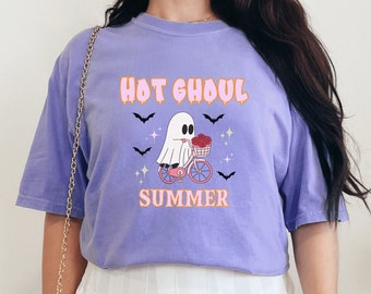 Hot Ghoul Summer Shirt, Comfort Colors Spooky Summer Vibes Funny Ghost Beach Party Shirt Vacation Shirt Scary Movie Lover Girly Halloween