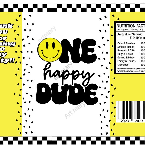 One Happy Dude Chip Bags Wrapper /Snack Bag Printable/ Party Printable/Happy Dude Digital Printable Favors/Party Supplies/Boy Birthday