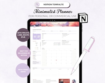 PLR Notion Template, Minimal Notion Template, Minimalist Life Planner Notion Dashboard PLR Digital Planner Notion Aesthetic Commercial Use