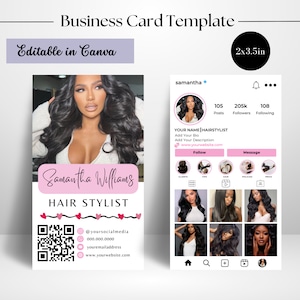 Visitenkarten Vorlage Design, Haar Visitenkarte, Digitale Visitenkarte, Instagram Visitenkarte, QR Code IG Business Card Canva Template