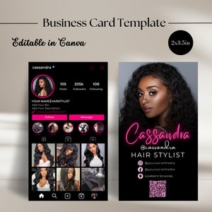 Carte de visite Instagram, carte de visite IG, conception de modèle de carte de visite Canva, carte de visite QR Code modèle Canva de carte de visite cheveux ongles