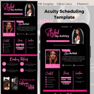 Acuity Scheduling Template, Hair Stylist Acuity Scheduling Template, Hairstylist Branding Booking Site, DIY Hair Website Canva Template Pink