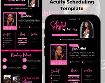 Acuity Scheduling Template, Hair Stylist Acuity Scheduling Template, Hairstylist Branding Booking Site, DIY Hair Website Canva Template Pink