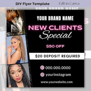 Braids Booking Flyer Template, New Clients Braids Booking Now Flyer, DIY Braids Special Flyer, Knotless Braids Flyer, Hair appointment flyer