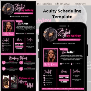 DIY Acuity Scheduling Template, Hair Stylist Acuity Scheduling Template, Hairstylist Branding Booking Site Hair Website Canva Template Pink