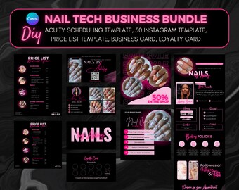 Nail Tech Business Branding Bundle, Acuity Scheduling Canva Template