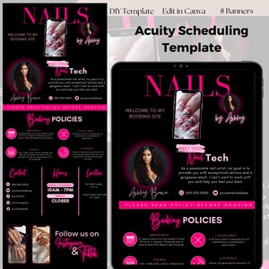 Acuity scheduling template Nail Tech, Booking Site Template for Nail Technician, Nail Website Branding Kit, Nails Business Black and Pink