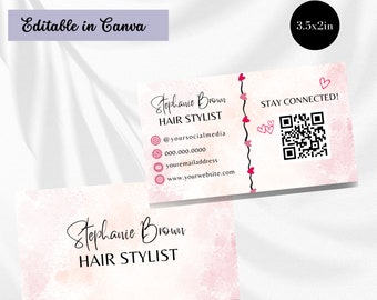 Design de modelo de cartão de visita, cartão de visita de cabelo, cartão de visita digital, cartão de visita do Instagram, modelo de cartão de visita IG QR Code Canva