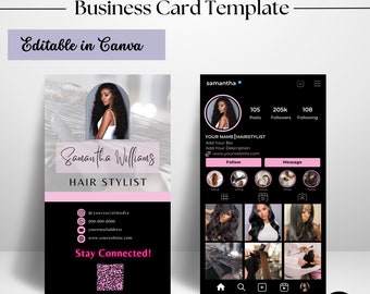 Visitenkarte Template, Haar Visitenkarten Design, Digitale Visitenkarte, Instagram Visitenkarte, QR Code Visitenkarte Lash Canva Template
