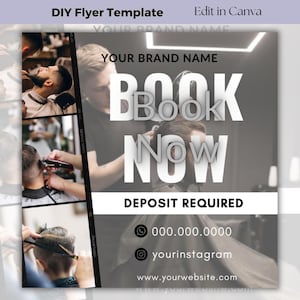 Barber shop booking flyer, DIY Barber Special deal, Book Now Flyer Template Design, Bookings available, Barber Business Flyer Canva Template