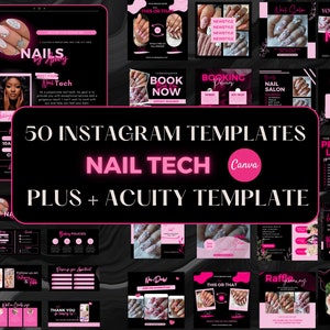 Acuity Scheduling Template, Nail Tech Acuity Scheduling Template, 50 Nail Tech Instagram Template, Nail Tech IG Post, Pink Canva Templates