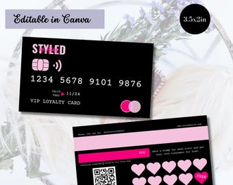 Loyalty Card Template, Credit Card Style Template, Customer Reward Card, DIY Discount Card, Loyalty Card Nails Hair Lash tech Business Card