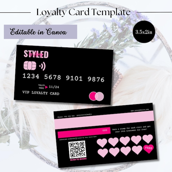 Loyalty Card Template, Credit Card Style Template, Customer Reward Card, DIY Discount Card, Loyalty Card Nails Hair Lash tech Business Card