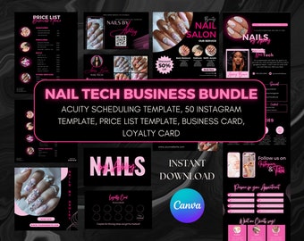 Acuity Scheduling Template, Nail Tech Business Bundle Template, Nail Tech Price List Template, Nails Business Card, Small Business Bundle