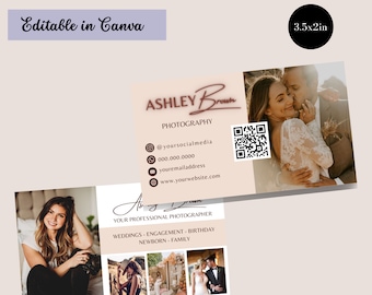 Business Card Template, Photography Business Card Template Design, Photographer ID Card Template, Editable Marketing QR code Canva Templates