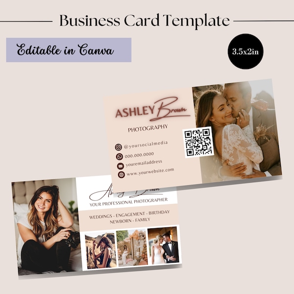 Business Card Template, Photography Business Card Template Design, Photographer ID Card Template, Editable Marketing QR code Canva Templates