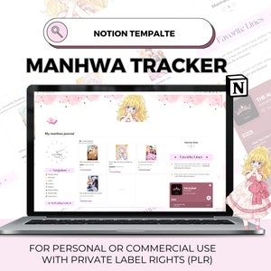 Manhwa Reading Notion Template, Notion Dashboard for Book Digital Reading Journal Template Manhwa Tracker Notion Book Planner Tracker Notion