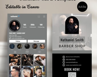 Plantilla de tarjeta de presentación, Diseño de tarjeta de presentación de barbero, Tarjeta de presentación digital, Tarjeta de presentación de Instagram, Tarjeta de presentación de código QR, Plantilla Canva