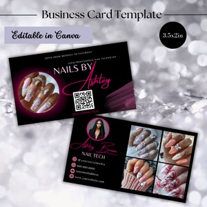 Visitenkartenvorlage, Instagram Visitenkartendesign, bearbeitbare Nägel Karte, Hairstylist Beauty Artist Lahes Visitenkarte Canva Vorlagen