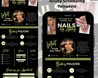 Acuity Scheduling Template Nail Tech, Esthetician Nail Booking Site template, Light Green Nail Website, DIY Nail Branding Kit Canva Template