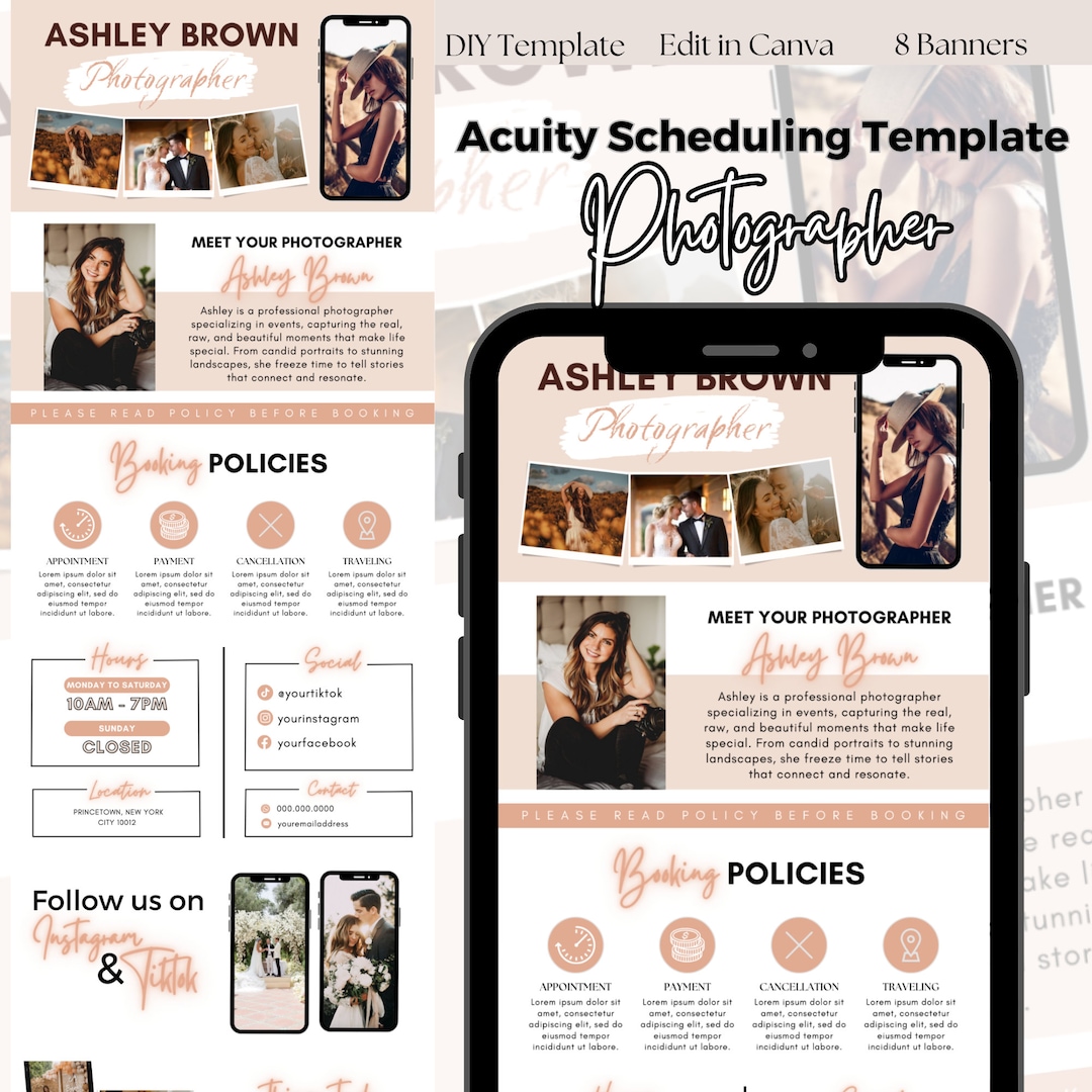 DIY Acuity Scheduling Template, Photographer Acuity Scheduling Template ...