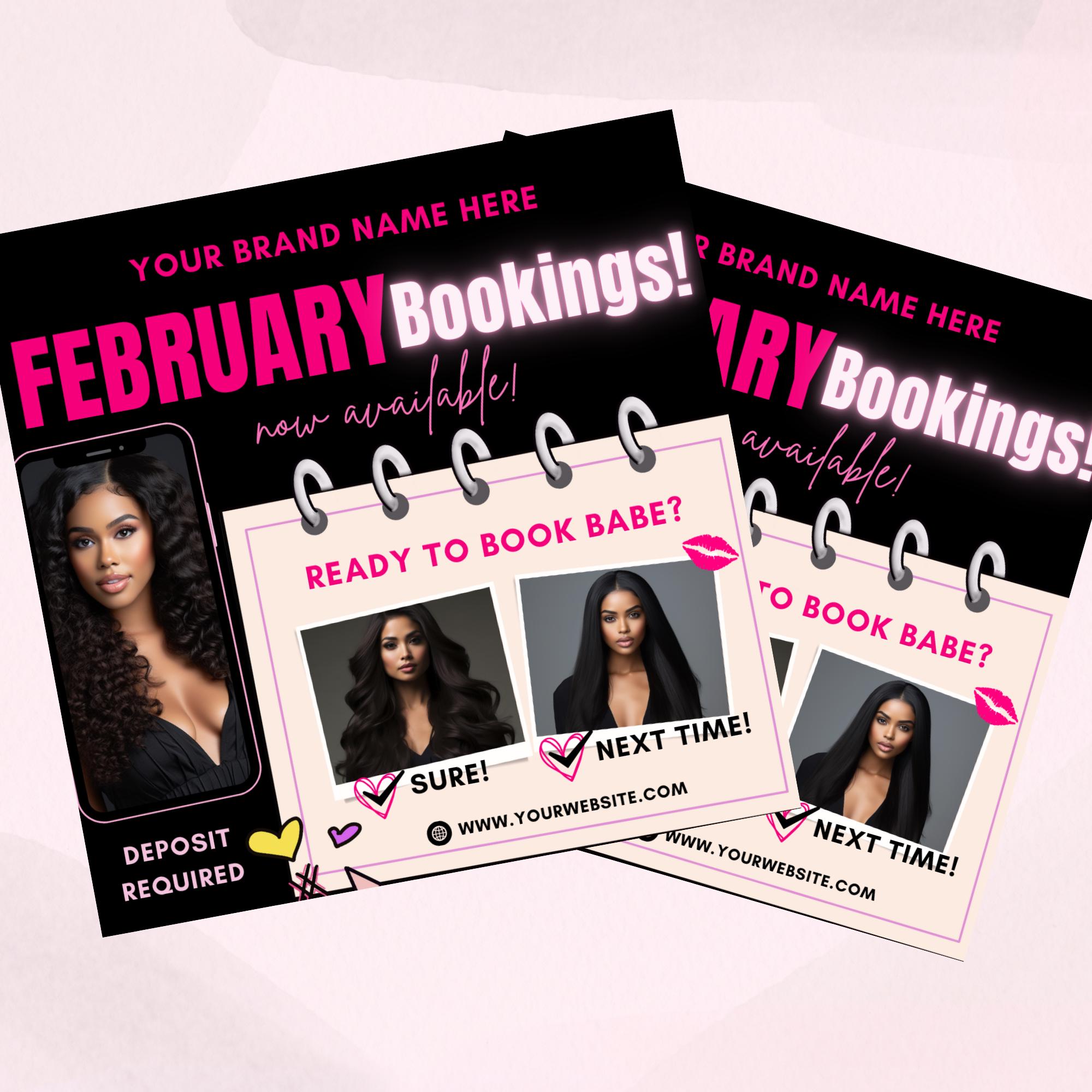 February Booking Flyer Template, Valentines Book Now Flyer, DIY ...