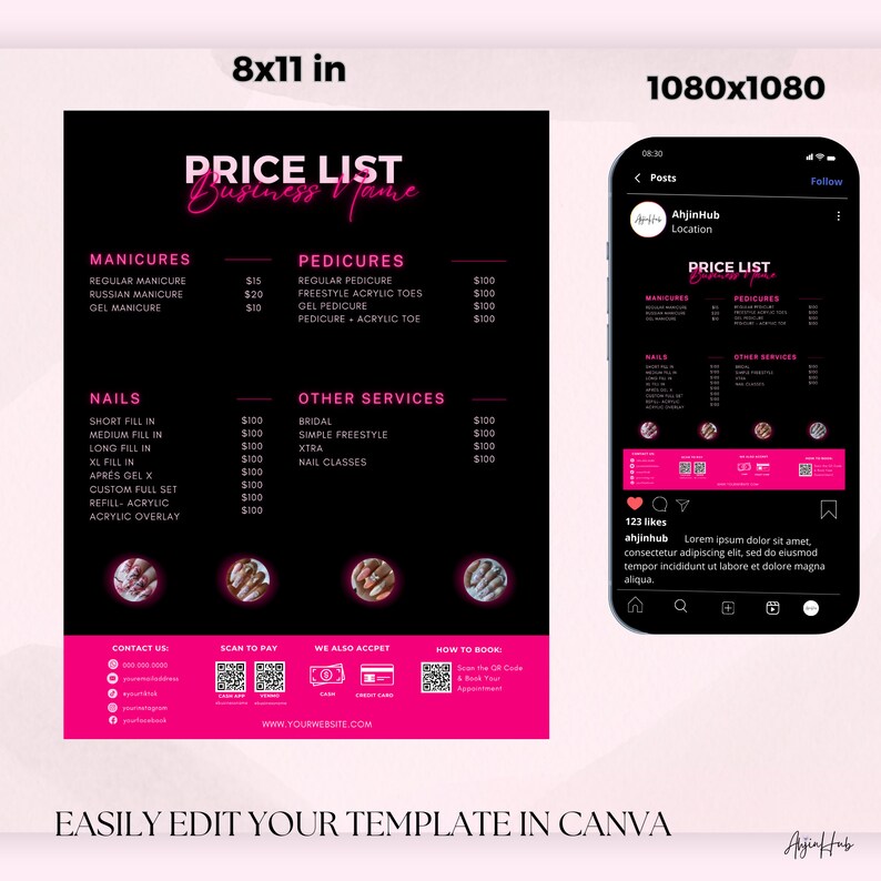 DIY Nail Price List Template, Nails Pricing Template, Editable Nail ...