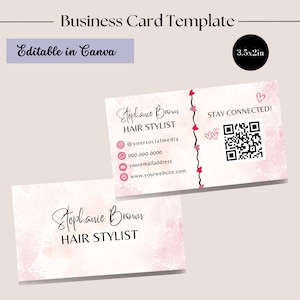 Visitenkarte Template Design, Haar Visitenkarte, Minimalist Nail tech Visitenkarte Template, Instagram QR Code IG Card, Canva Template