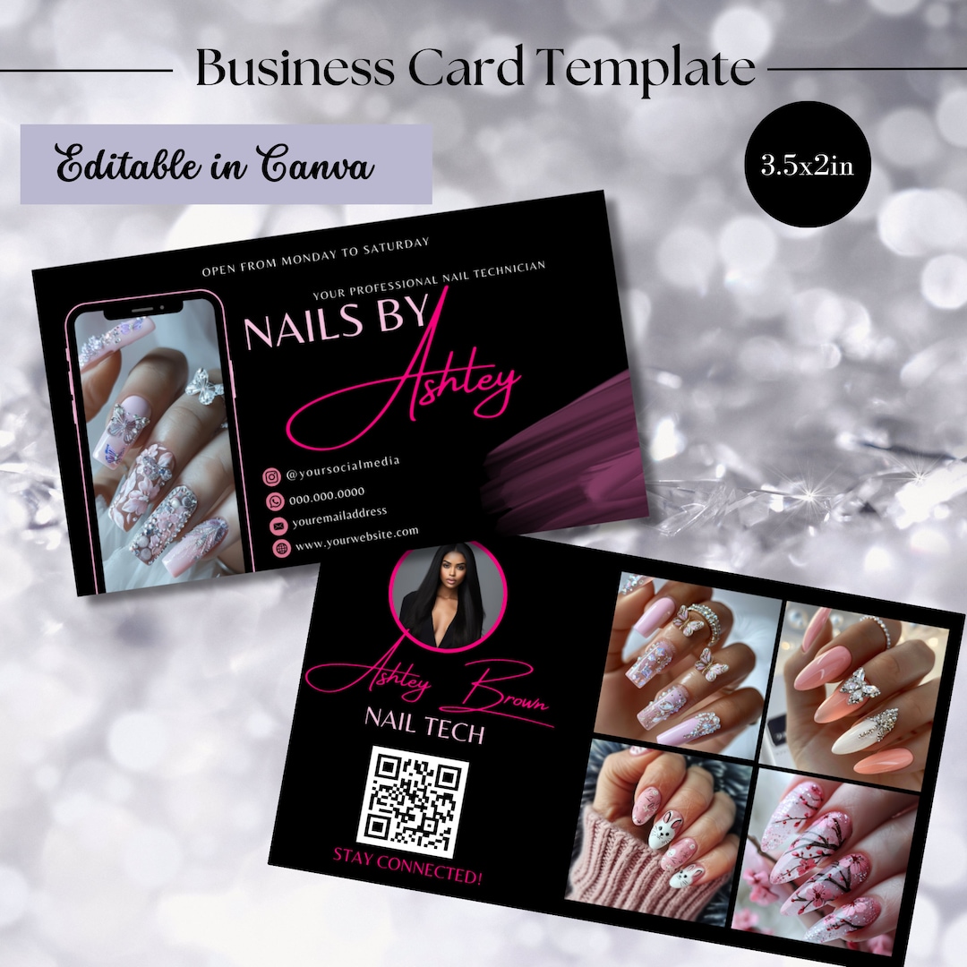 Nail Tech Business Card Template Nail Technician Instagram Card DIY